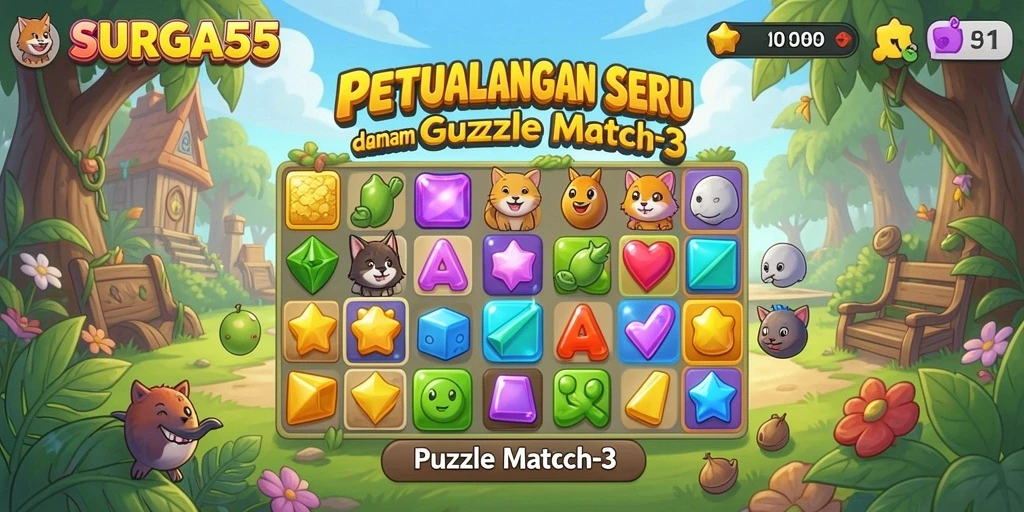 Tampilan antarmuka menarik dari permainan Puzzle Match-3 SURGA55.